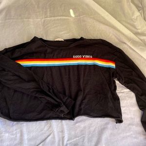 Good vibes long sleeve crop top tee- cool design